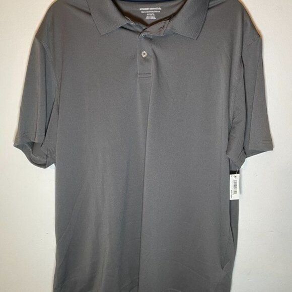 Amazon Essential Mens Grey Short Sleeve Golf Jersey Polo T Shirt Sz Medium Tall - Picture 2 of 8